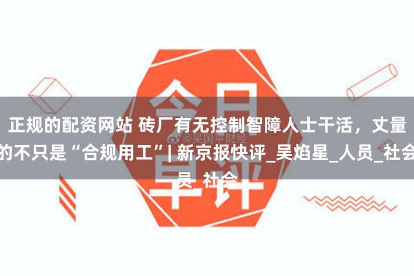 正规的配资网站 砖厂有无控制智障人士干活，丈量的不只是“合规用工”| 新京报快评_吴焰星_人员_社会